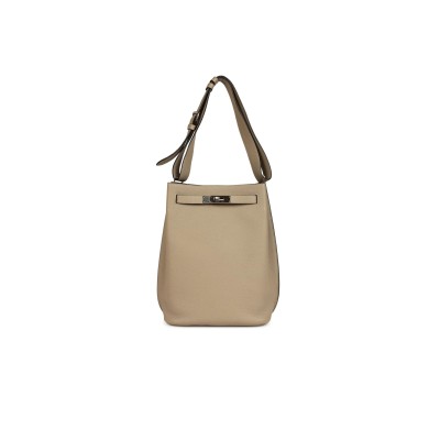 HERMES SO KELLY 22 GRIS TOURTERELLE TOGO PALLADIUM HARDWARE (30*22*9cm)